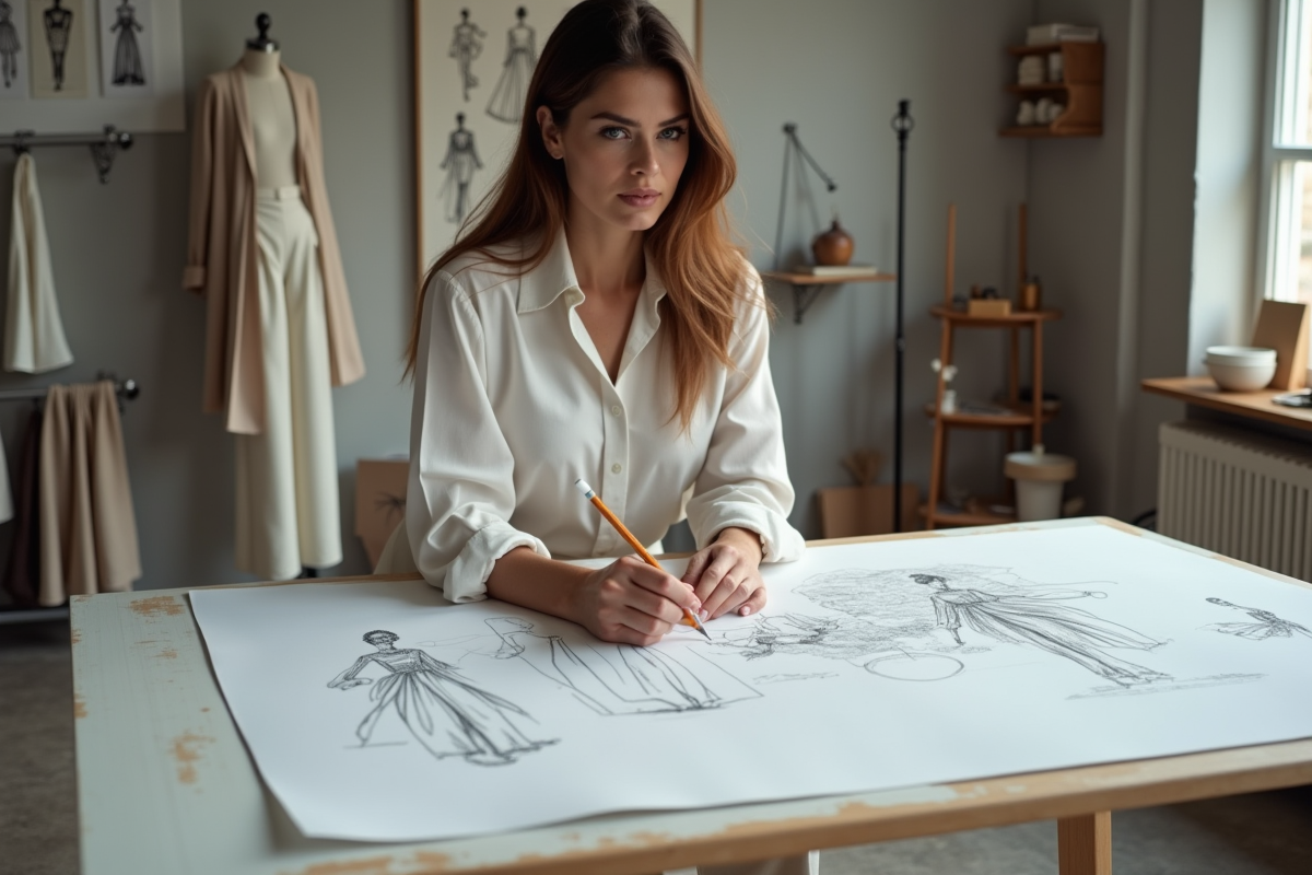 Dessinatrice mode en studio moderne