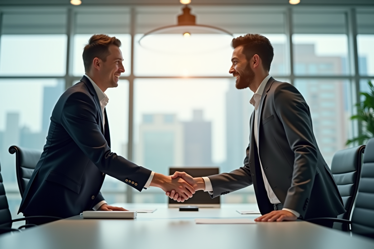 Deux employés se serrant la main dans un cadre professionnel