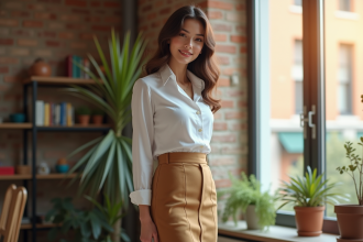 Femme élégante près d'une fenêtre dans un appartement moderne