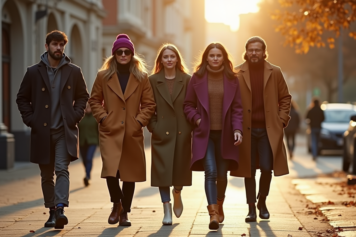 Groupe de personnes en tenues tendance automne hiver 2025
