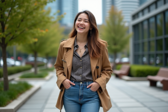 Jeune femme confiante dans un parc urbain en style mixte