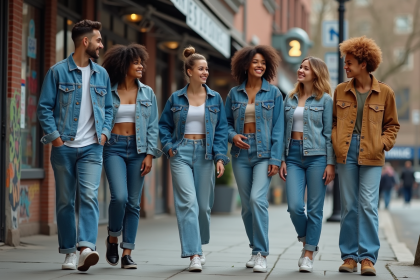 Groupe d'adolescents en mode 90s dans la ville