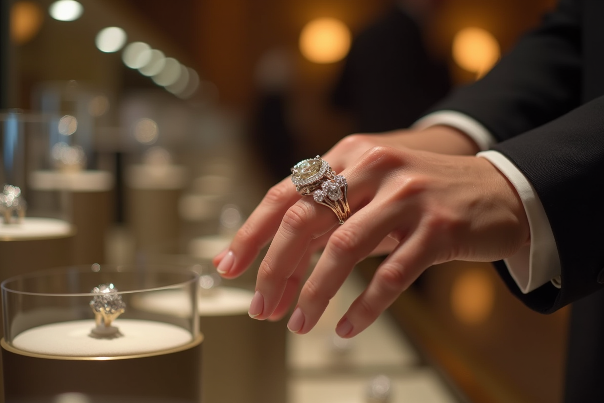 Main élégante présentant une bague Effy dans une bijouterie haut de gamme
