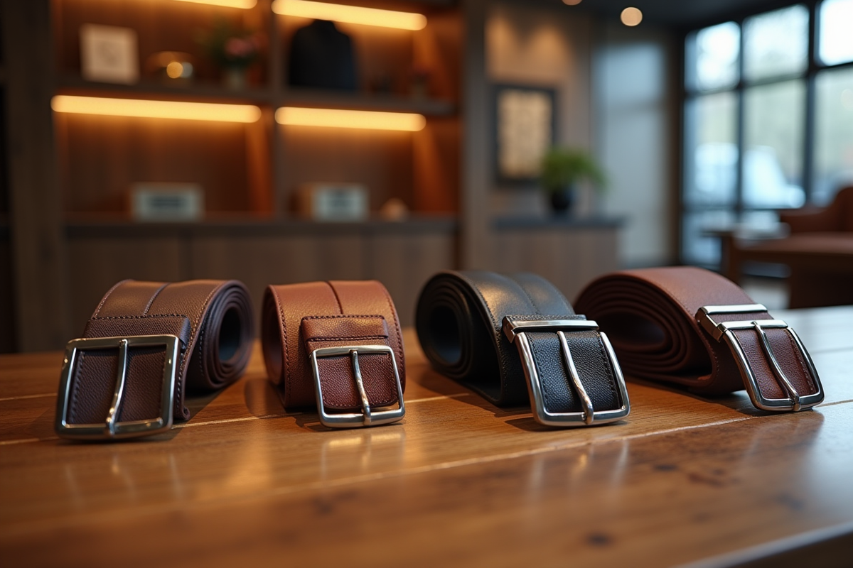 Présentoir de ceintures élégantes en boutique