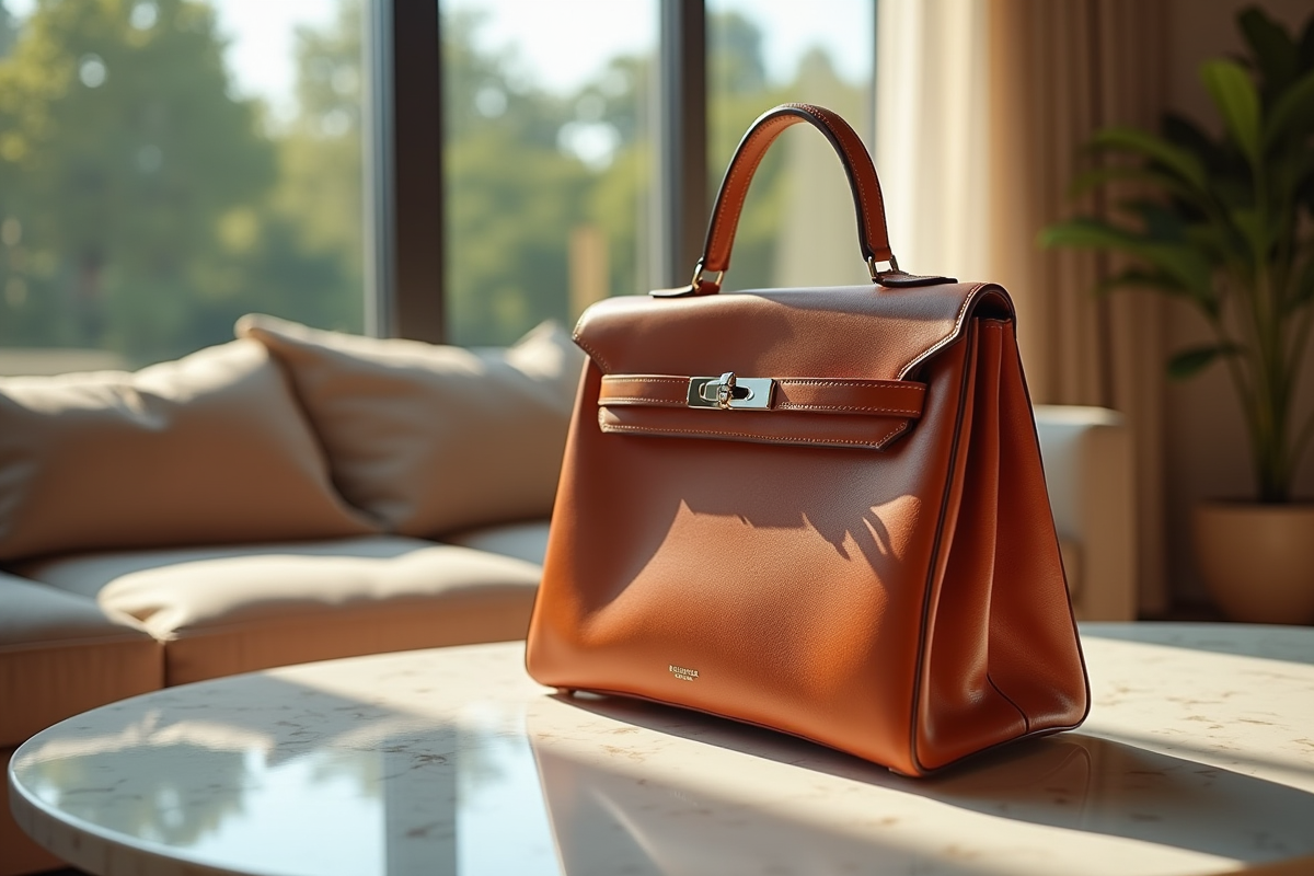 Sac Hermès sur table en salon moderne lumineux
